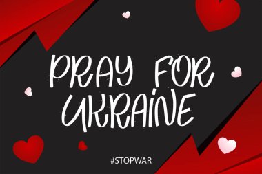 Ukrayna için dua et. Harf çizmeyi bırak. Tipografi özgürlük ve dayanışmadan alıntı yapıyor. Vektör illüstrasyonu