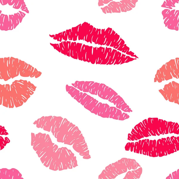 Marque baiser motif sans couture dans les couleurs rouge et rose. Les lèvres imprime la silhouette. Estampille maquillage de la bouche. Illustration vectorielle — Image vectorielle