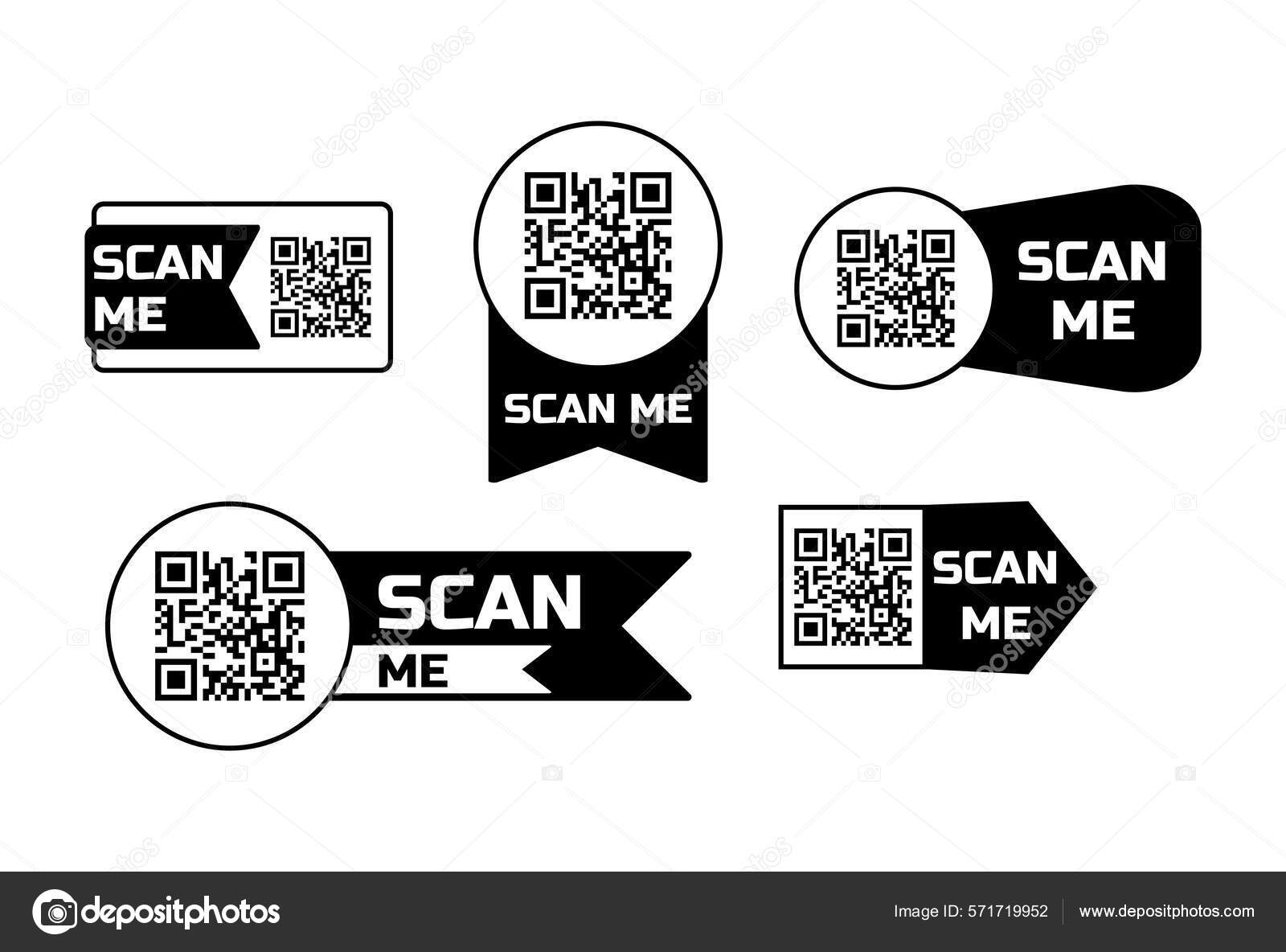 Scan me qr code icon for smartphone bundle. Set of frames quick barcode ...
