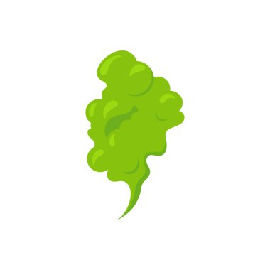 Kötü lekeli bulut. Yeşil osuruklu zehirli duman. Çizgi filmdeki pis kokulu pis koku zehirli gaz kokusu. Kirli koku kokusu. Beyaz arkaplanda vektör kavramı izole edildi.