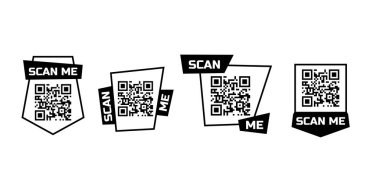 Akıllı telefon paketi için QR kod simgesini tara. Hızlı barkod uygulama tasarımı çerçeveleri. Vektör ödeme telefon şablonu.