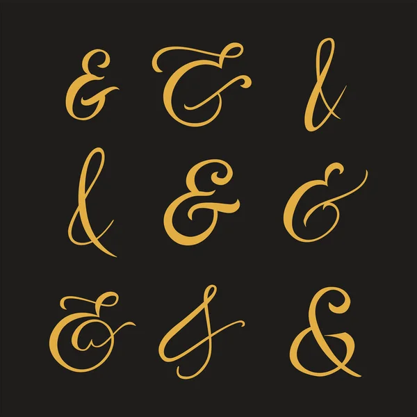 Typography Script Ampersand Flourish Lettering Element Wedding Invitation Poster Card — Stock Vector