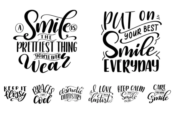 Tandverzorging Hand Getekend Citaat Typografie Belettering Voor Poster Tandartsen Maken — Stockvector