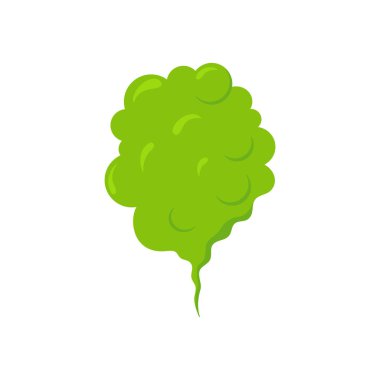 Kötü lekeli bulut. Yeşil osuruklu zehirli duman. Çizgi filmdeki pis kokulu pis koku zehirli gaz kokusu. Kirli koku kokusu. Beyaz arkaplanda vektör kavramı izole edildi.