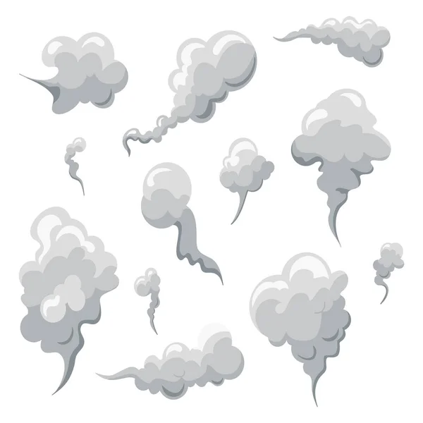 Rook Ruikt Wolken Cartoon Witte Mist Geïsoleerde Clipart Puff Van — Stockvector