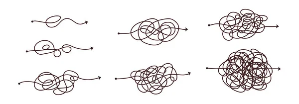 Enkelt Och Komplext Enkelt Sätt Scrbble Doodle Kaos Tänkesätt Problemlösning — Stock vektor