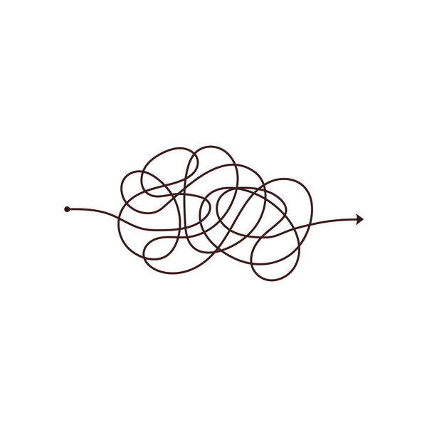 Simple line and complex easy way. Scribble doodle chaos mindset. Problem solving, difficult line. Vector hand drawn concept path.