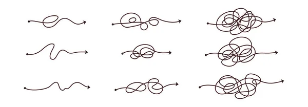 Jednoduchá Linie Složitá Snadná Cesta Scribble Doodle Chaos Mindset Řešení — Stockový vektor