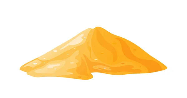 Kum yığını, yığın, kumlu kum tepeciği beyaz arka planda izole edilmiş. Üretim malzemelerinin dekoratif tasarım unsuru. Çizgi film vektör illüstrasyonu.