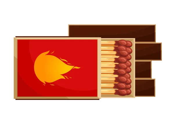 Match Box Burnt Sticks Set Matchsticks Cartoon Spark Bonfire Vector — Wektor stockowy