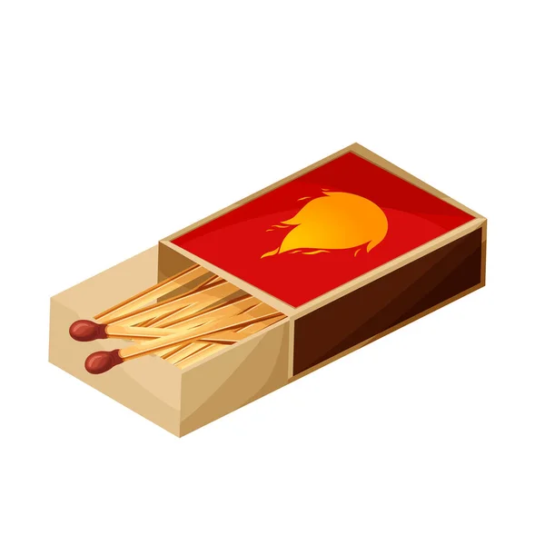 Match Box Burnt Sticks Set Matchsticks Cartoon Spark Bonfire Vector — Stok Vektör