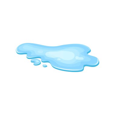 Water puddle, liquid cartoon style. Drop isolated on white background. Blue split, splash on floor. Vector illustration.