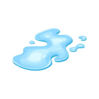 Water puddle, liquid cartoon style. Drop isolated on white background. Blue split, splash on floor. Vector illustration.