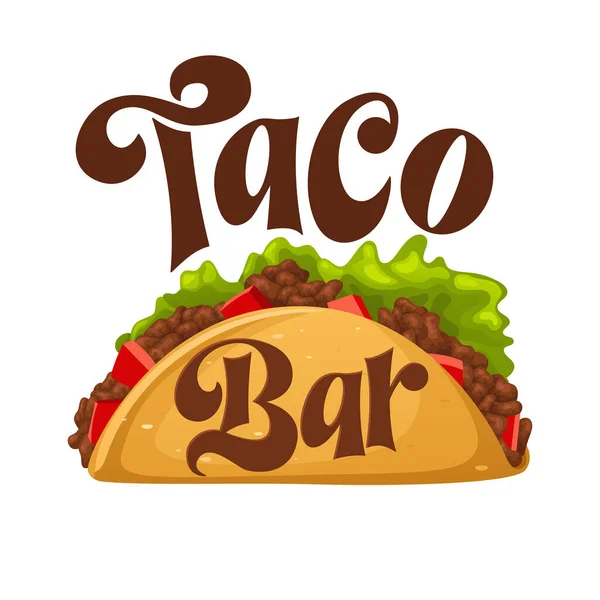 Taco Bar Meat Vegetables Mexican Hand Drawn Lettering Quote Food - Stok Vektor