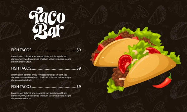 Menu Taco Typography Mexican Food Hand Drawn Lettering Cartoon Fast — Vector de stock