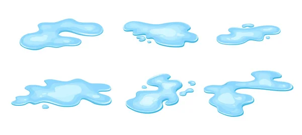 Set Water Puddle Liquid Cartoon Style Drop Isolated White Background — Stock Vector