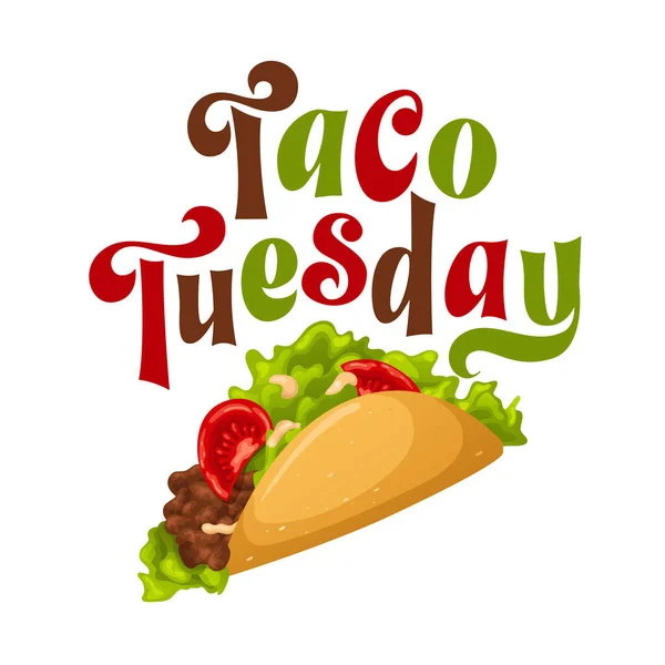 Taco Tuesday Meat Vegetables Mexican Hand Drawn Lettering Quote Food — стоковый вектор