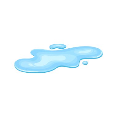 Water puddle, liquid cartoon style. Drop isolated on white background. Blue split, splash on floor. Vector illustration.