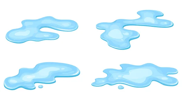 Set Water Puddle Liquid Cartoon Style Drop Isolated White Background — Διανυσματικό Αρχείο