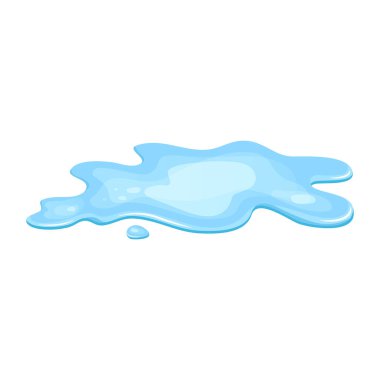 Water puddle, liquid cartoon style. Drop isolated on white background. Blue split, splash on floor. Vector illustration.