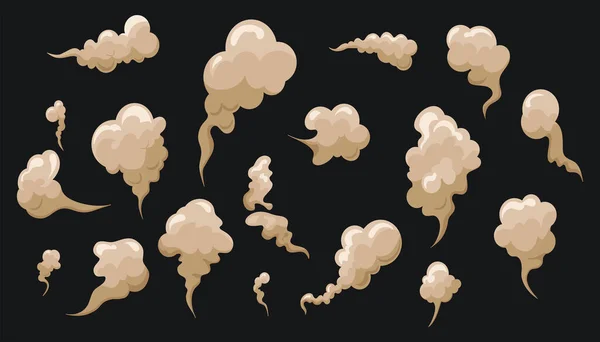 Cartoon Fumaça Poeira Nuvens Definidas Partículas Poeirentas Isoladas Areia Seca — Vetor de Stock