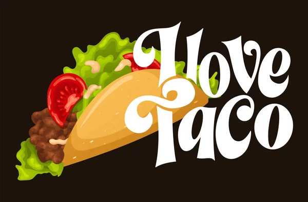 Lets Taco Typography Mexican Food Hand Drawn Lettering Cartoon Fast - Stok Vektor