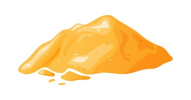 Kum yığını, yığın, kumlu kum tepeciği beyaz arka planda izole edilmiş. Üretim malzemelerinin dekoratif tasarım unsuru. Çizgi film vektör illüstrasyonu.