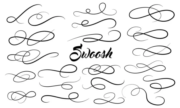 Calligraphic Swoosh Tail Set Underline Marker Strockes Sport Logo Typography — Stock vektor