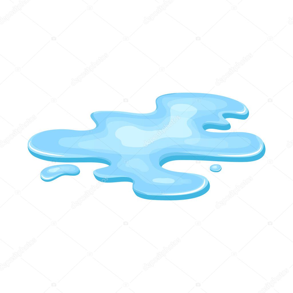 Water puddle, liquid cartoon style. Drop isolated on white background. Blue split, splash on floor. Vector illustration.