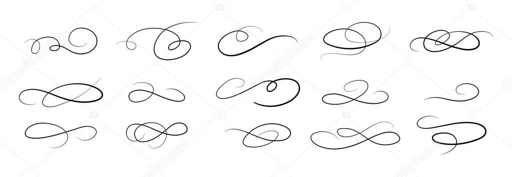 Underline swishes tail collection. Swoosh element for sport, logo design. Vector hand drawn illustration.