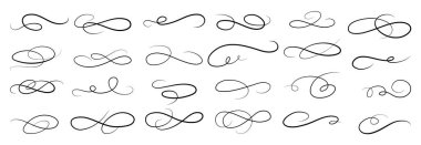 Altı çizili kuyruk koleksiyonu. Spor için Swoosh unsuru, logo tasarımı. Vektör el çizimi resimleme.