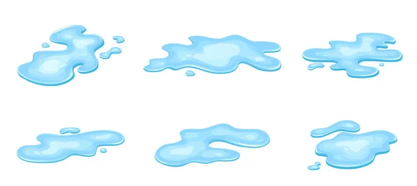 Set Water Puddle Liquid Cartoon Style Drop Isolated White Background — Stockvektor