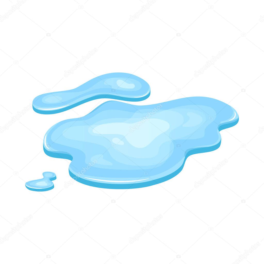 Water puddle, liquid cartoon style. Drop isolated on white background. Blue split, splash on floor. Vector illustration.