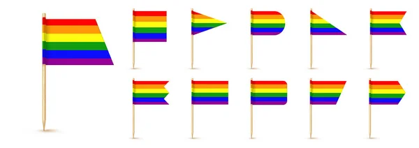 Lgbt Rainbow Toothpick Flag Isolated Wood Stick White Paper Realistic — Wektor stockowy
