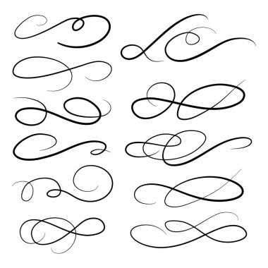 Altı çizili kuyruk koleksiyonu. Spor için Swoosh unsuru, logo tasarımı. Vektör el çizimi resimleme.