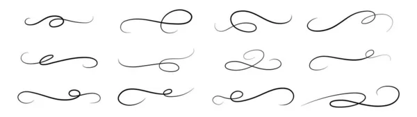 Calligraphic swoosh tail set, underline marker strockes. Sport logo typography elements. Texting letters tail for lettering. Vector illustration.