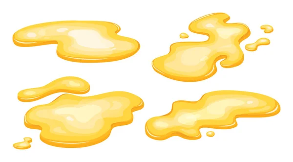 Set Olio Pozzanghera Giallo Oro Liquido Versamento Miele Succo Goccia — Vettoriale Stock