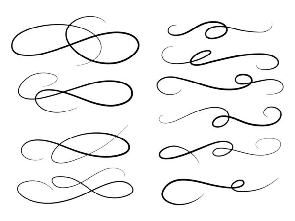 Calligraphic Swoosh Tail Set Underline Marker Strockes Sport Logo Typography — Stockový vektor