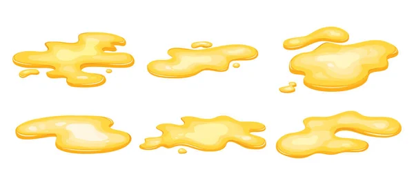 一组孤立的黄油水坑 尿液或汽油金液体 卡通风格矢量插图 — 图库矢量图片