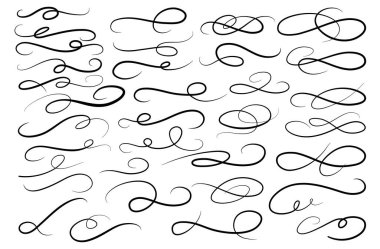 Calligraphic swoosh tail set, underline marker strockes. Sport logo typography elements. Texting letters tail for lettering. Vector illustration.