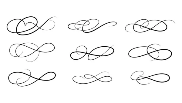 Calligraphic Swoosh Tail Set Underline Marker Strockes Sport Logo Typography — Stock vektor