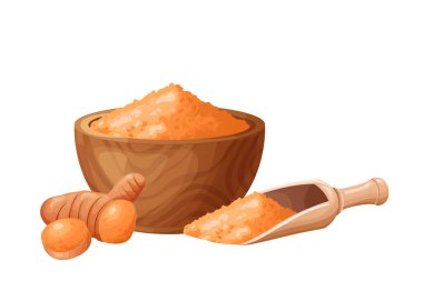 Tahta kasede çekirdekli karaciğer unu. Sağlıklı glütensiz yemek. Organik ürünlerde toz halinde. Vektör illüstrasyonu beyaz arkaplanda izole edildi.