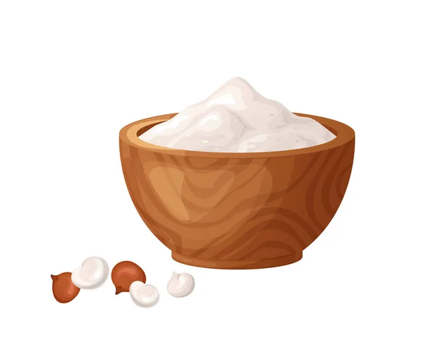 Mąka Komosy Drewnianej Misce Nasionami Zdrowe Jedzenie Bezglutenowe Proszek Produkcie — Wektor stockowy