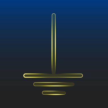 Neon parlayan toprak simgesi koyu arkaplanda izole edilmiş. Elektrik sembolü. ESD, EPA. Ortak noktamız. Elektrostatik korumalı bölge. Vektör İllüstrasyonu. EPS10.