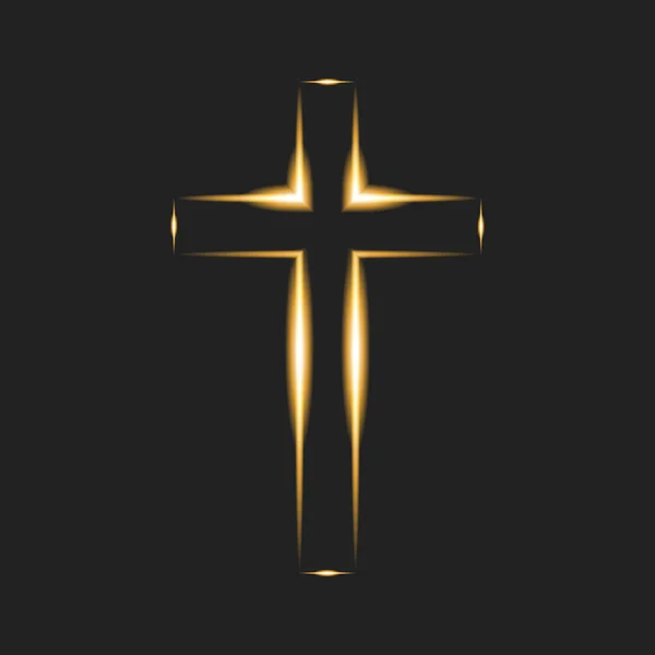Siyah arka planda yanan haç. Hristiyan sembolü Kilisenin parlayan logosu, Hıristiyan organizasyonları. Vektör çizimi. EPS10.