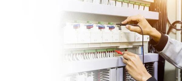 Electrician Engineer Work Tester Measuring Voltage Current Power Electric Line — Stock Photo, Image