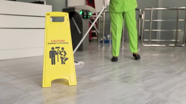 Yellow Warning Sign Wet Floor Sign Showing Warning Caution Wet — Stock Video