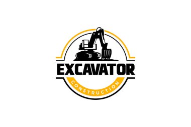 Kazı logosu şablonu vektörü. İnşaat şirketi için ağır ekipman logosu vektörü. Logo için yaratıcı kazıcı çizimi.