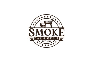 Klasik Rustik BBQ Izgarası, Barbekü, Barbekü Etiketi Logosu Tasarımı