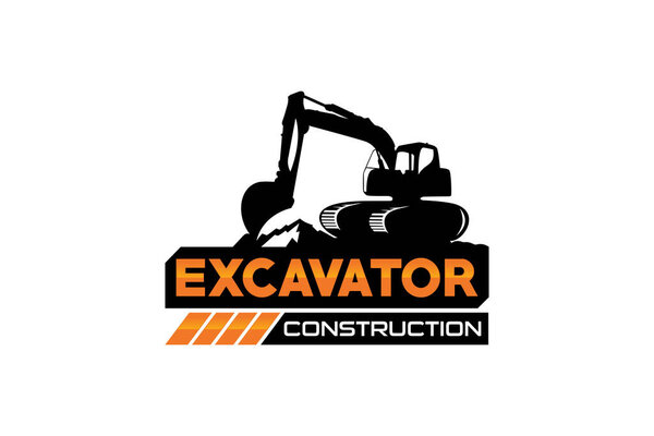 вектор шаблона логотипа экскаватора. вектор логотипа тяжелой техники для строительной компании. творческая иллюстрация экскаватора для логотипа.
